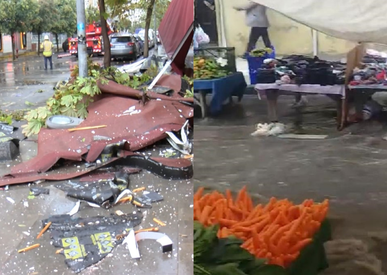 İstanbul'da sağanak ve fırtına başladı: Halk pazarını su bastı, çatılar uçtu!