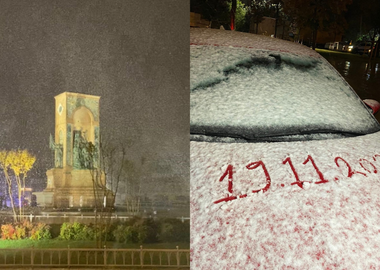 İstanbul’da yılın ilk karı yağdı! Taksim Meydanı beyaza büründü