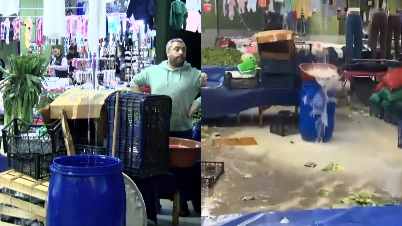 İstanbul'da sağanak yağış sürüyor: Kapalı pazarı su bastı
