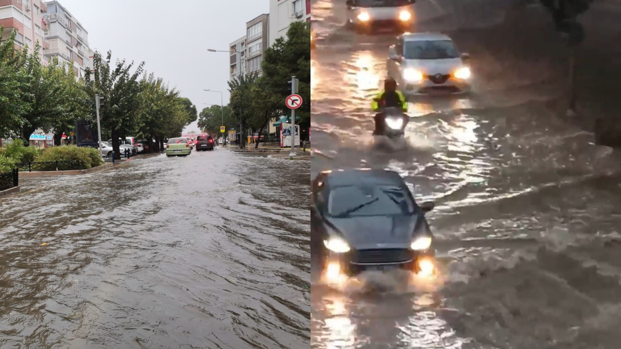 İzmir'de sağanak yağış sonrası cadde ve sokaklar göle döndü!