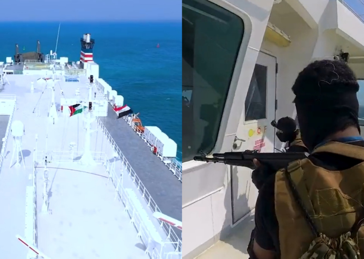 Yemenli asker grubu Husiler, İsrail gemisini ele geçirip Filistin bayrağı astı! İşte o anlar