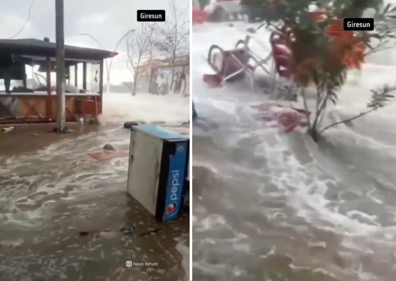 Giresun'da fırtına etkisiyle deniz taştı! Mini tsunami dehşeti kamerada...