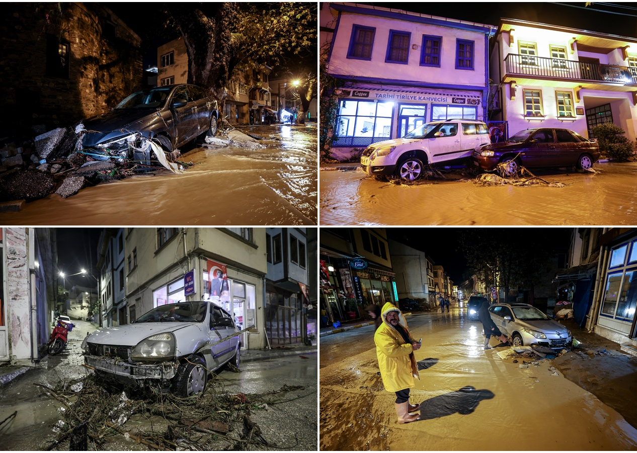 Bursa'da şiddetli yağış hayatı felç etti! Caddeler göle döndü, araçlar sürüklendi, iş yerlerini su bastı!