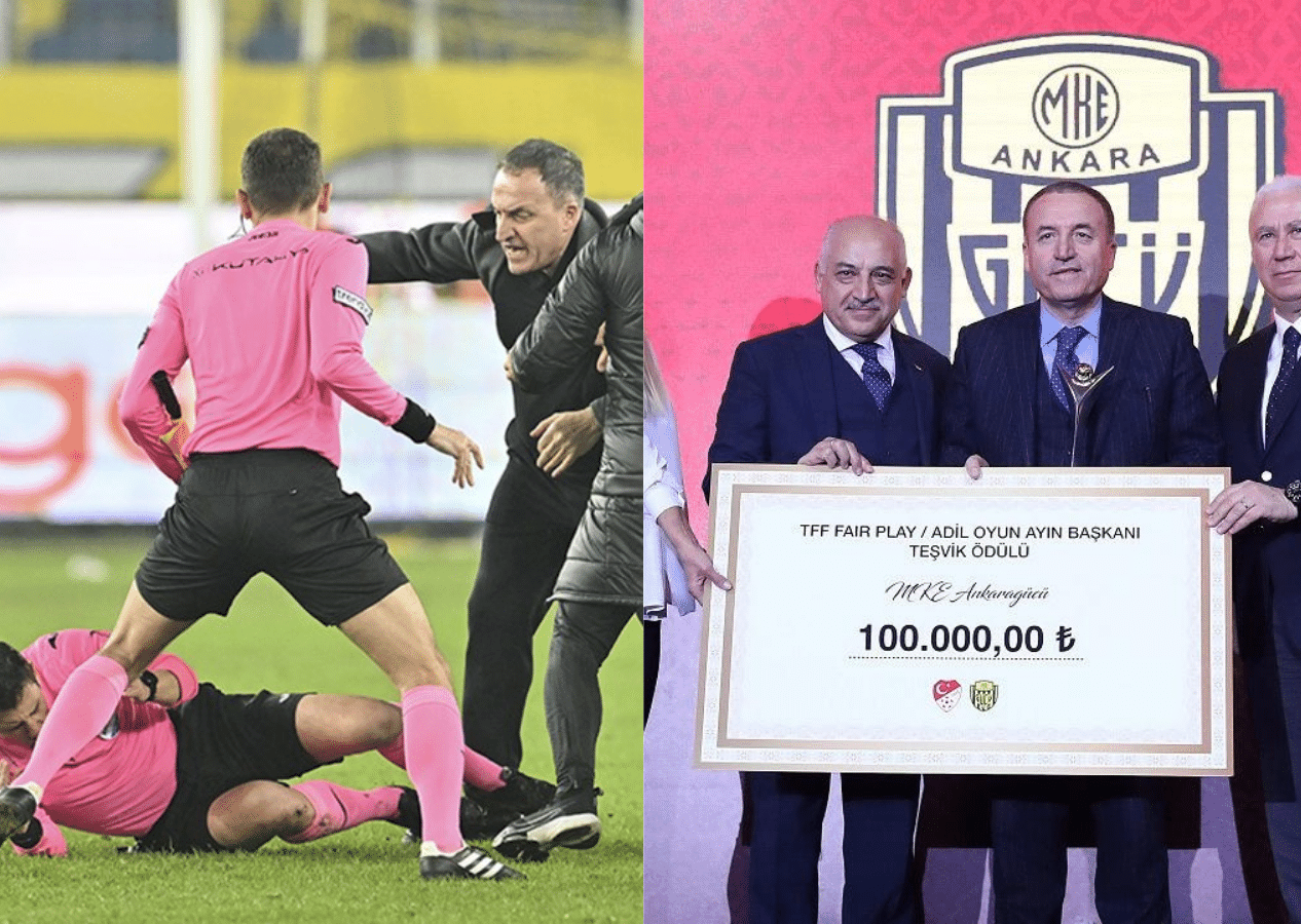 TFF'nin hakem Halil Umut Meler'e yumruk atan MKE Ankaragücü başkanı Faruk Koca'ya Fair Play ödülü verdiği ortaya çıktı!