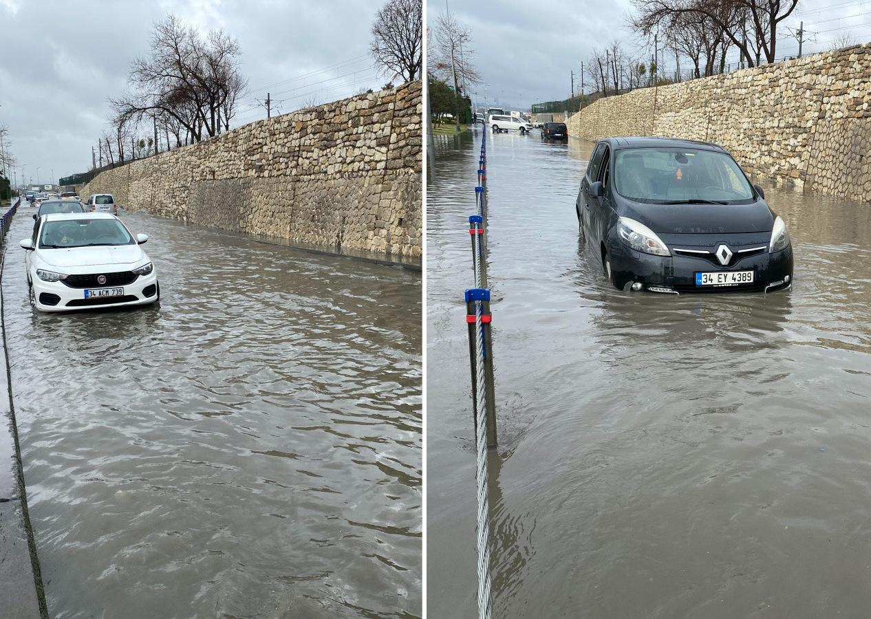 Florya Sahil yolunda rögarlar taştı! Araçlar yolda kaldı...
