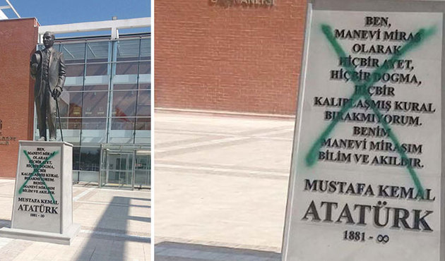 Atatürk heykeline sprey boyalı saldırı!
