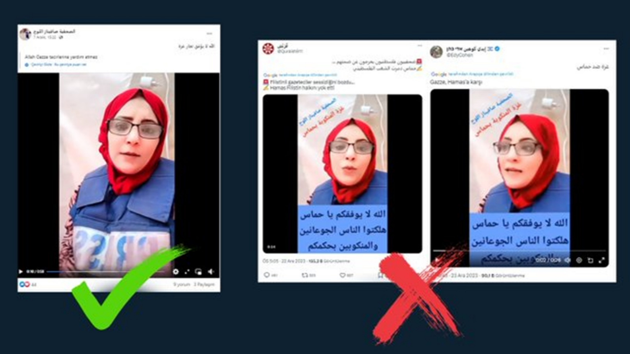Dezenformasyonla Mücadele Merkezi, İsrail propaganda hesaplarının ''Filistinli gazeteciler Hamas'ın Gazze'yi yok ettiğini söyledi'' iddiasını yalanladı