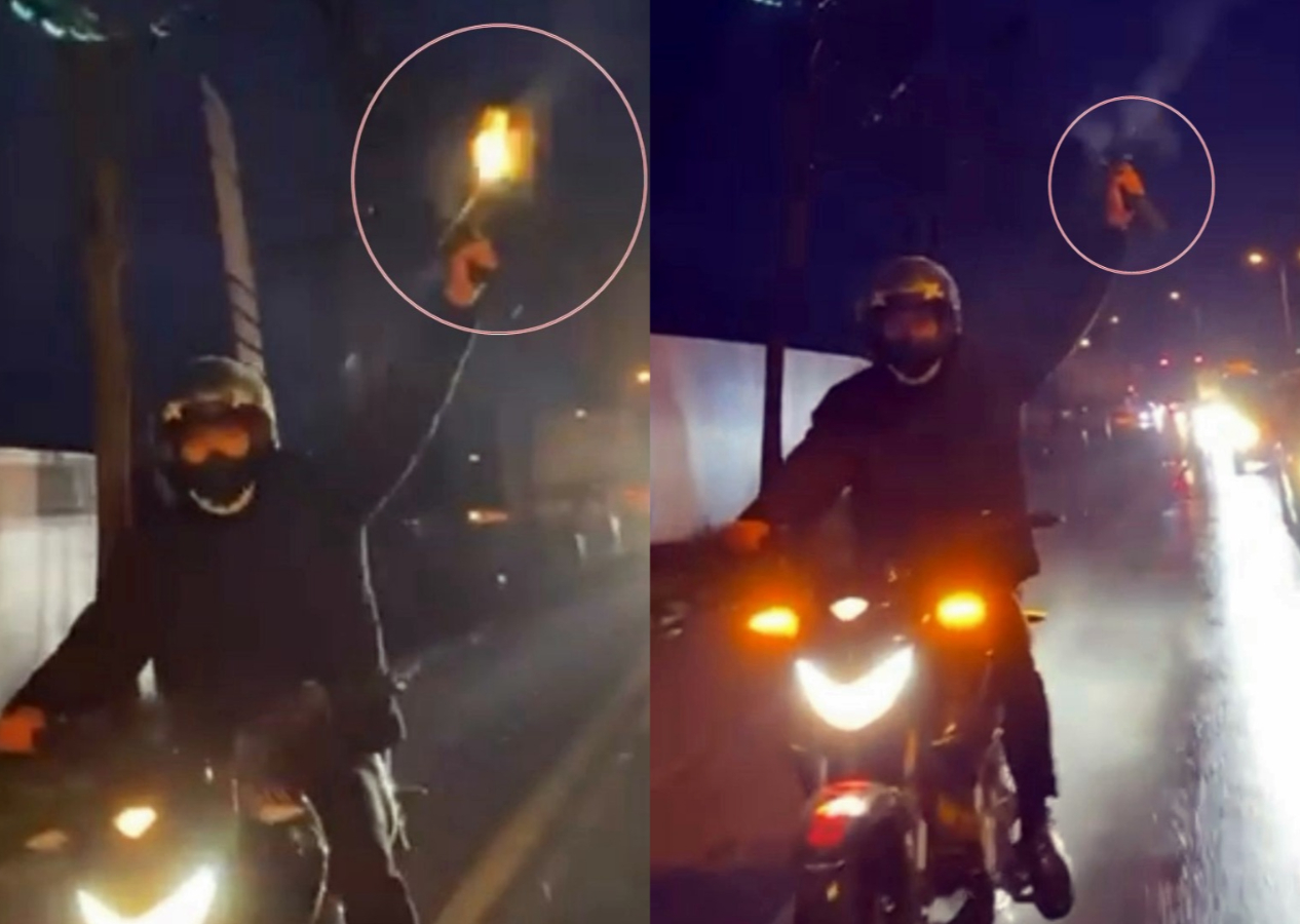 "Bu kadar da olmaz!" dedirten görüntü: Seyir halindeki motosikletten havaya ateş açtı