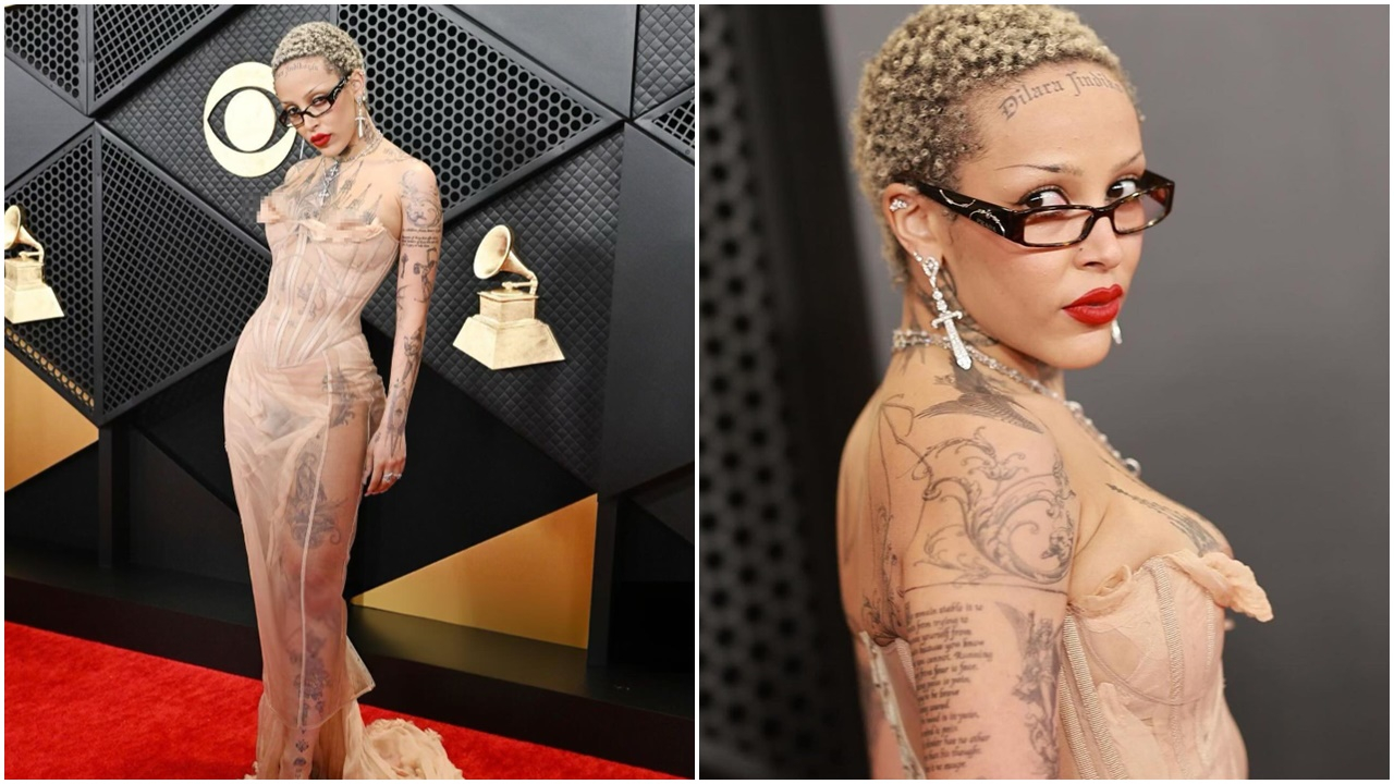 Tarzıyla olay oldu! Grammy Ödülleri Töreni'ne katılan rapçi Doja Cat'ten Türk modacıya dövme jesti