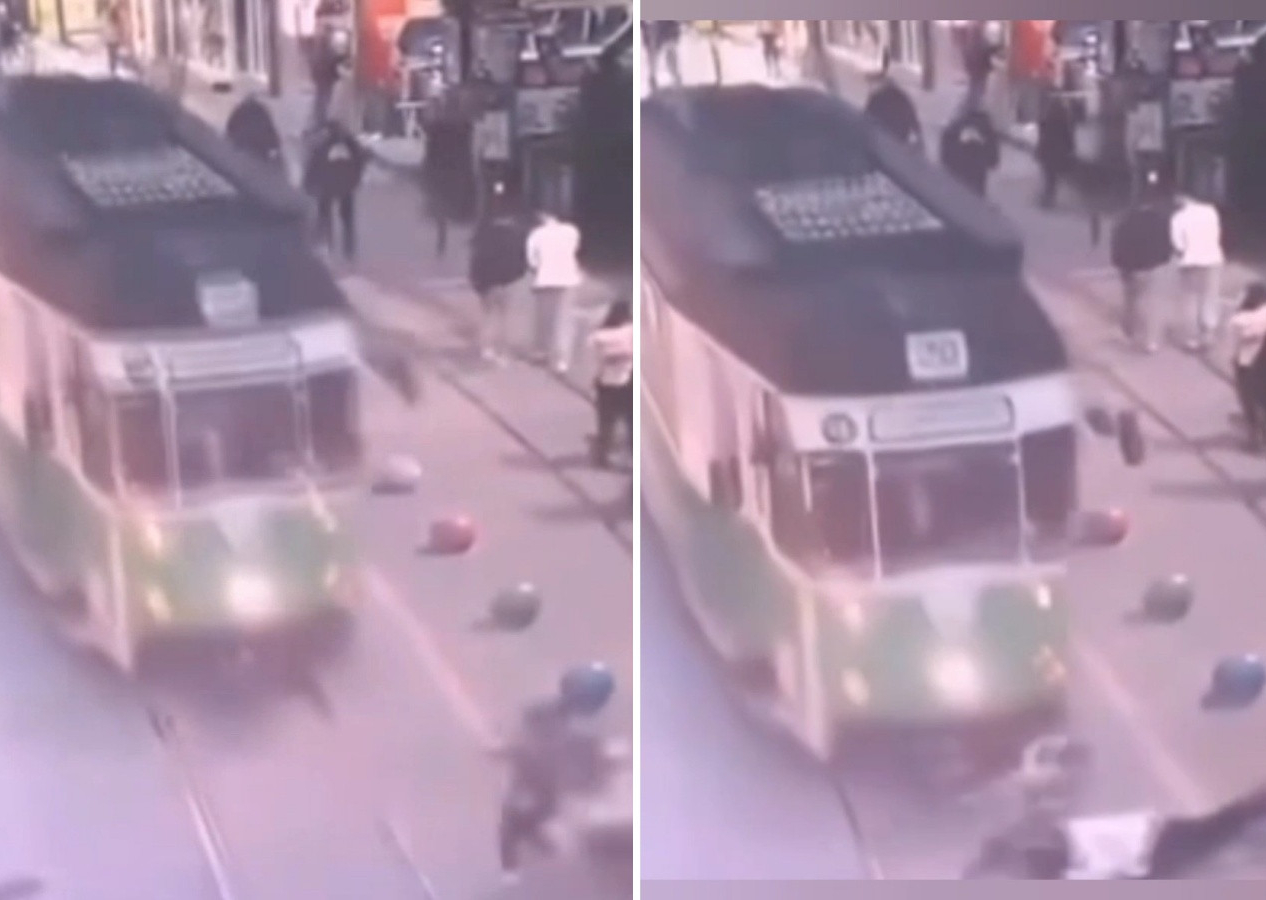 Torununu kurtarmak isterken tramvayın altında kaldı! Ölümle biten kazanın görüntüleri ortaya çıktı..