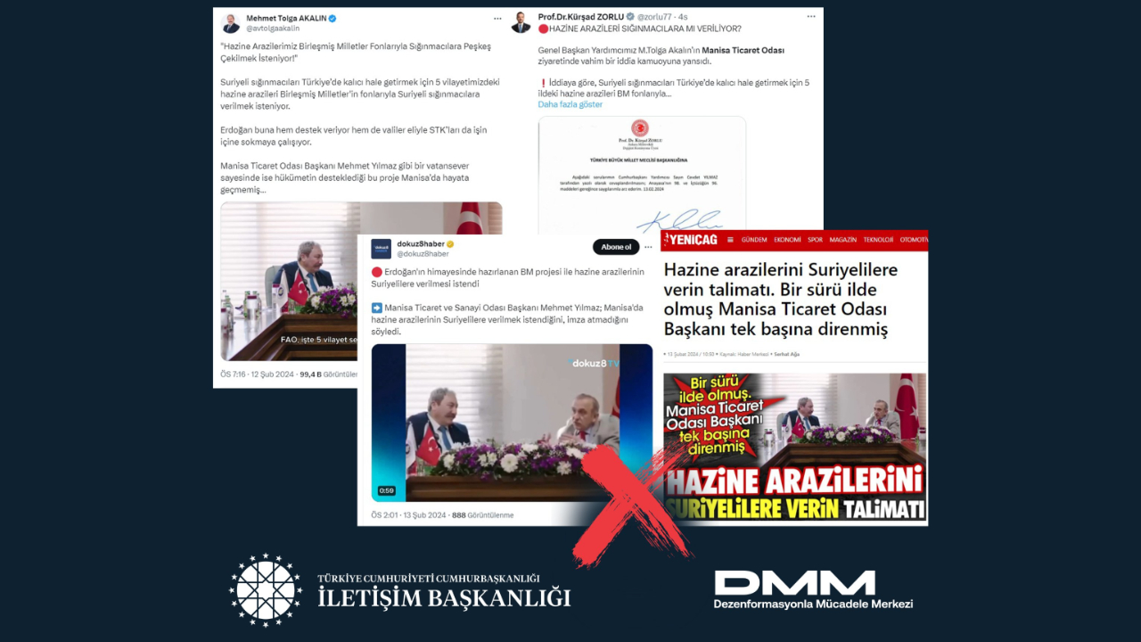 DMM'den "Birleşmiş Milletler Gıda ve Tarım Örgütü, Cumhurbaşkanı Erdoğan'ın desteğiyle Manisa’da hazine arazilerinin Suriyeli sığınmacılara verilmesini istiyor" iddiasına yalanlama