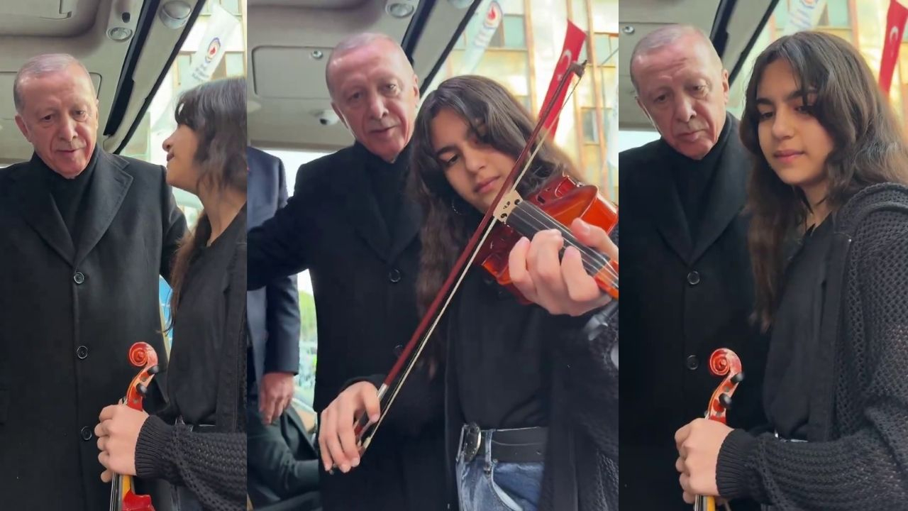 Cumhurbaşkanı Erdoğan Denizli'de keman çalan öğrenci ile sohbet etti