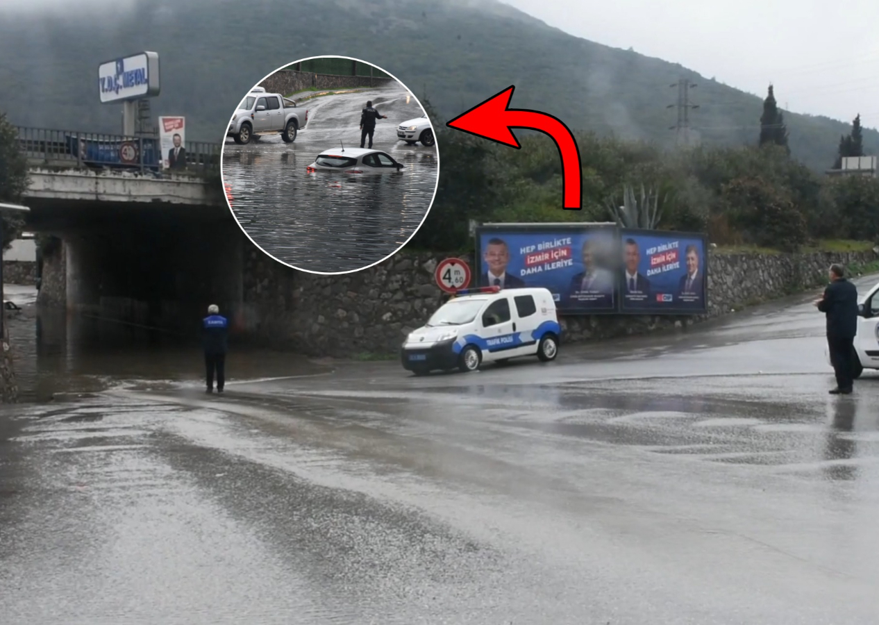 İzmir'de yine aynı manzara: CHP afişlerinin yanı başında araçlar suya gömüldü!