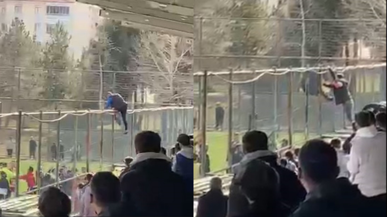 Hakeme sinirlenen cezalı antrenör çıldırdı: Tel örgülere tırmanarak sahaya atladı