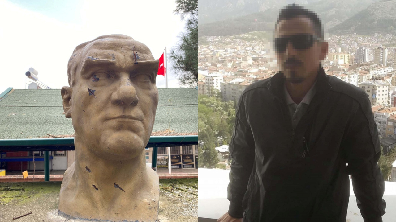 Manisa'da Atatürk büstüne baltalı saldırı