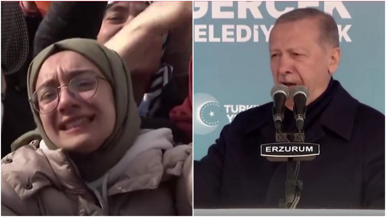 Erzurum mitinginde duygusal anlar! Cumhurbaşkanı Erdoğan ile ağlayan genç kız arasındaki diyalog dikkat çekti