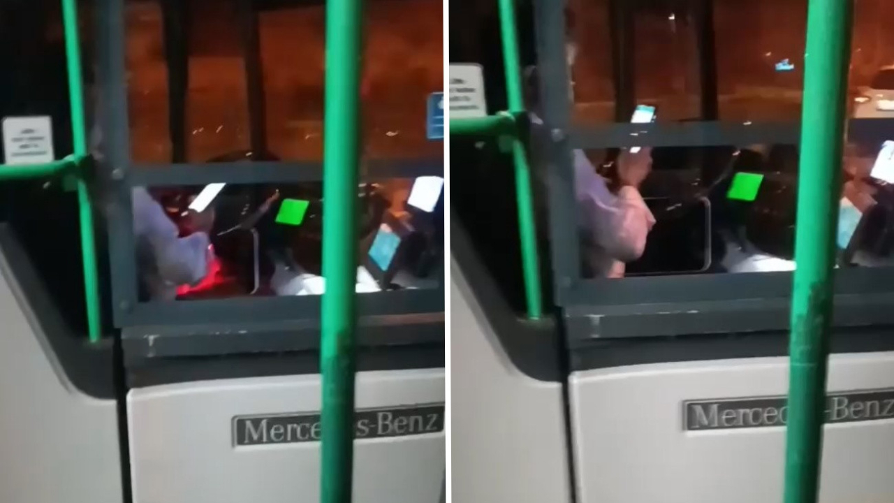 Otobüs şeritten çıktı ama elindeki telefonu bırakmadı! İETT şoföründen skandal hareket!