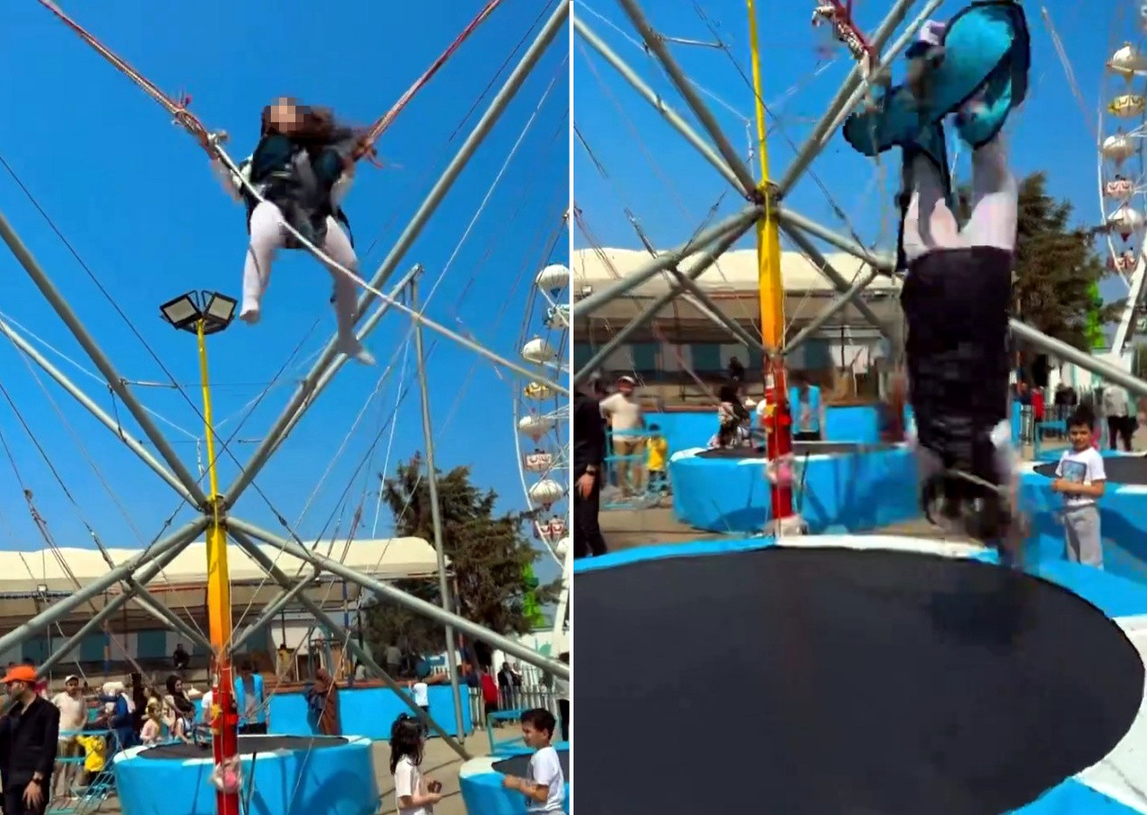 Avcılar'da lunaparkta korku dolu anlar! Kemeri açıldı trambolinin üzerine düştü! O anlar kamerada