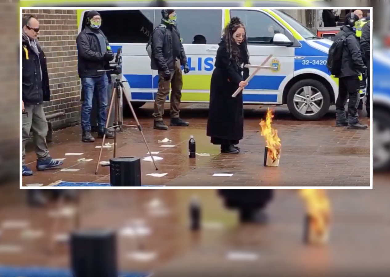 İsveç'in başkenti Stockholm'de bir kez daha Kur'an-ı Kerim yakıldı! İsveç Polisi kadını korudu...