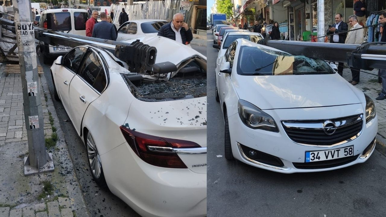 Avcılar’da inşaat çalışması sırasında vinç arabanın üzerine devrildi!