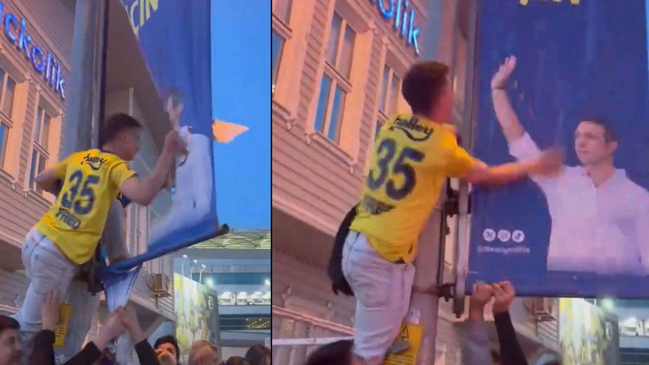Fenerbahçe taraftarı öfkeli! Ali Koç'un posterine bıçakla saldırı anı kamerada!