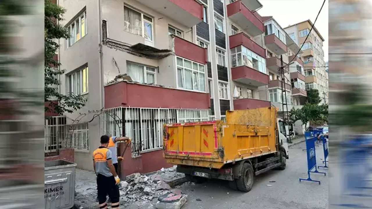 Kartal'da korku dolu anlar! Balkon çöktü bina boşaltıldı