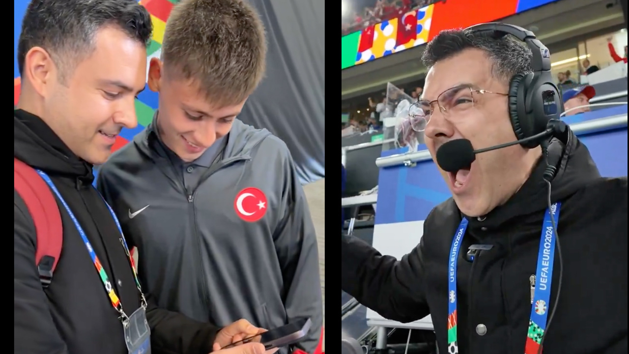 TRT spikeri Özkan Öztürk, Arda Güler'in golünde kendinden geçti! Görüntüleri izleyen Arda Güler kahkaha attı...