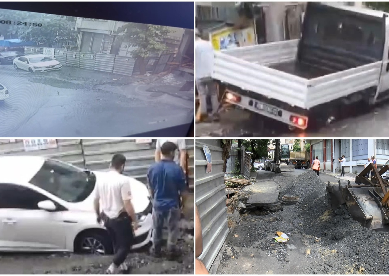 İstanbul'da şiddetli yağış: Yol çöktü, iki araç içine düştü... AKOM, saat vererek uyardı