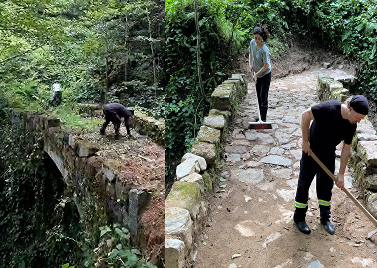 Rize'de Baba kız azmiyle 150 yıllık köprüyü ortaya çıkardı