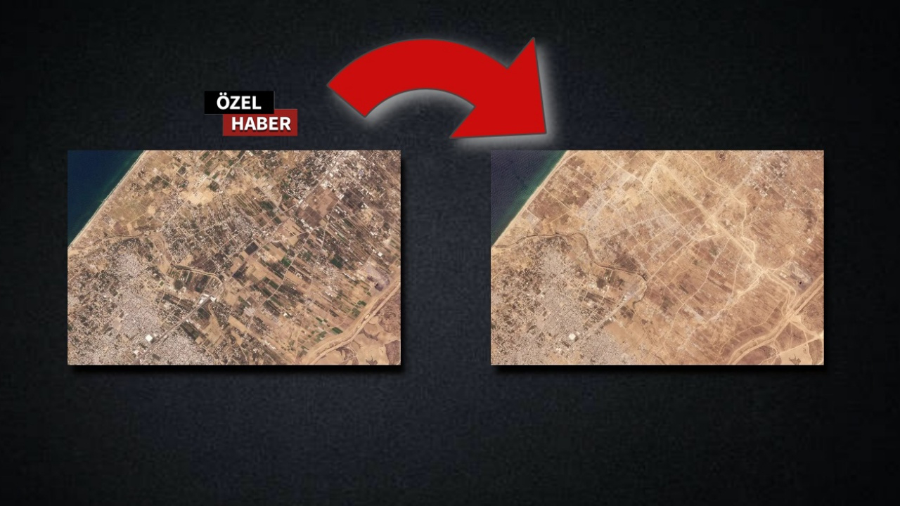Yıkımın uydu görüntüsü... İsrail taş üstünde taş bırakmamış