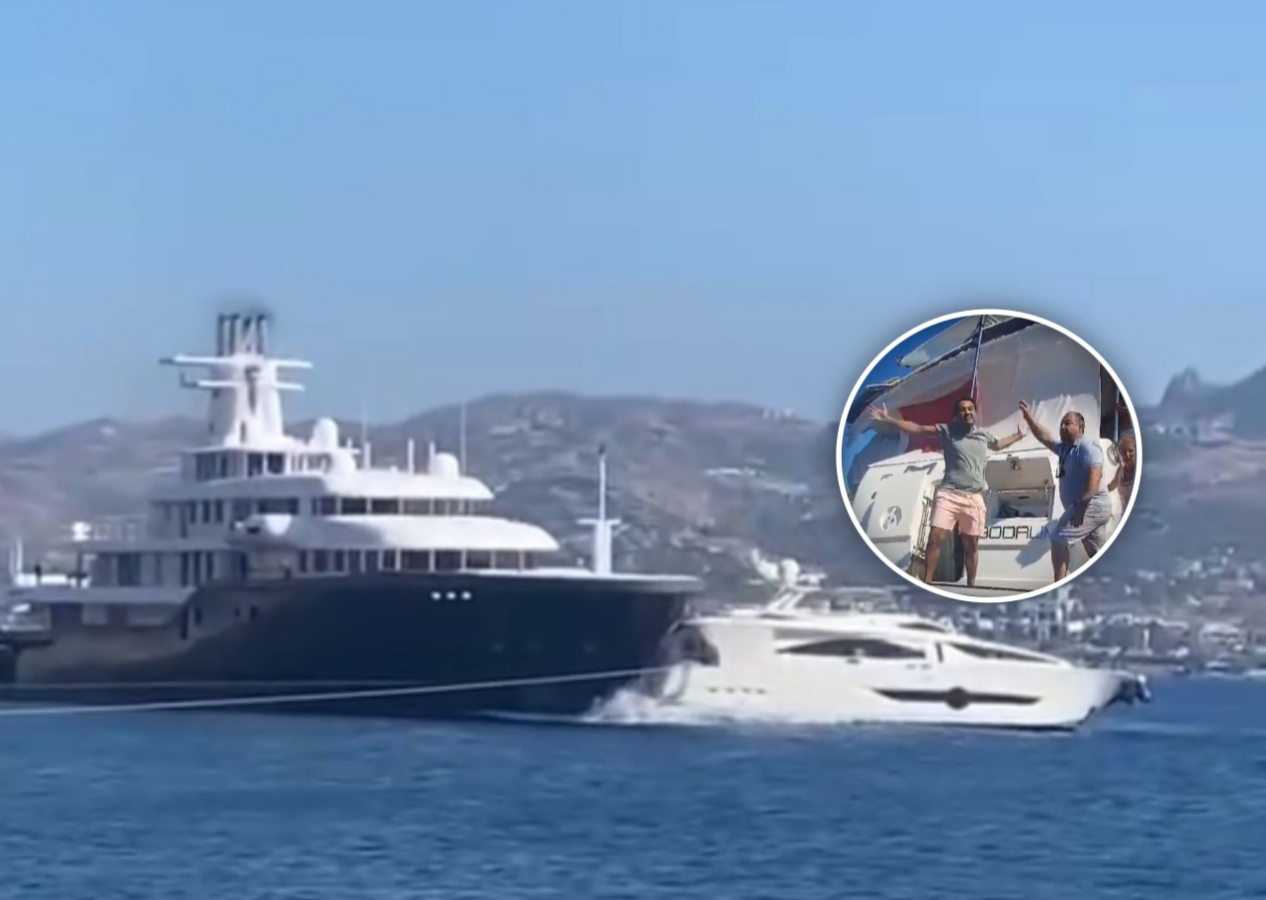 Bodrum'da milyon dolarlık mega yat, motoryatı ezdi geçti! Panik anları kamerada...