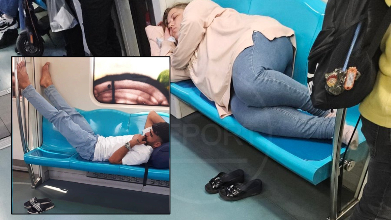 Marmaray'dan yeni bir talihsiz kare: Evindeymiş gibi uzanıp uykuya daldı