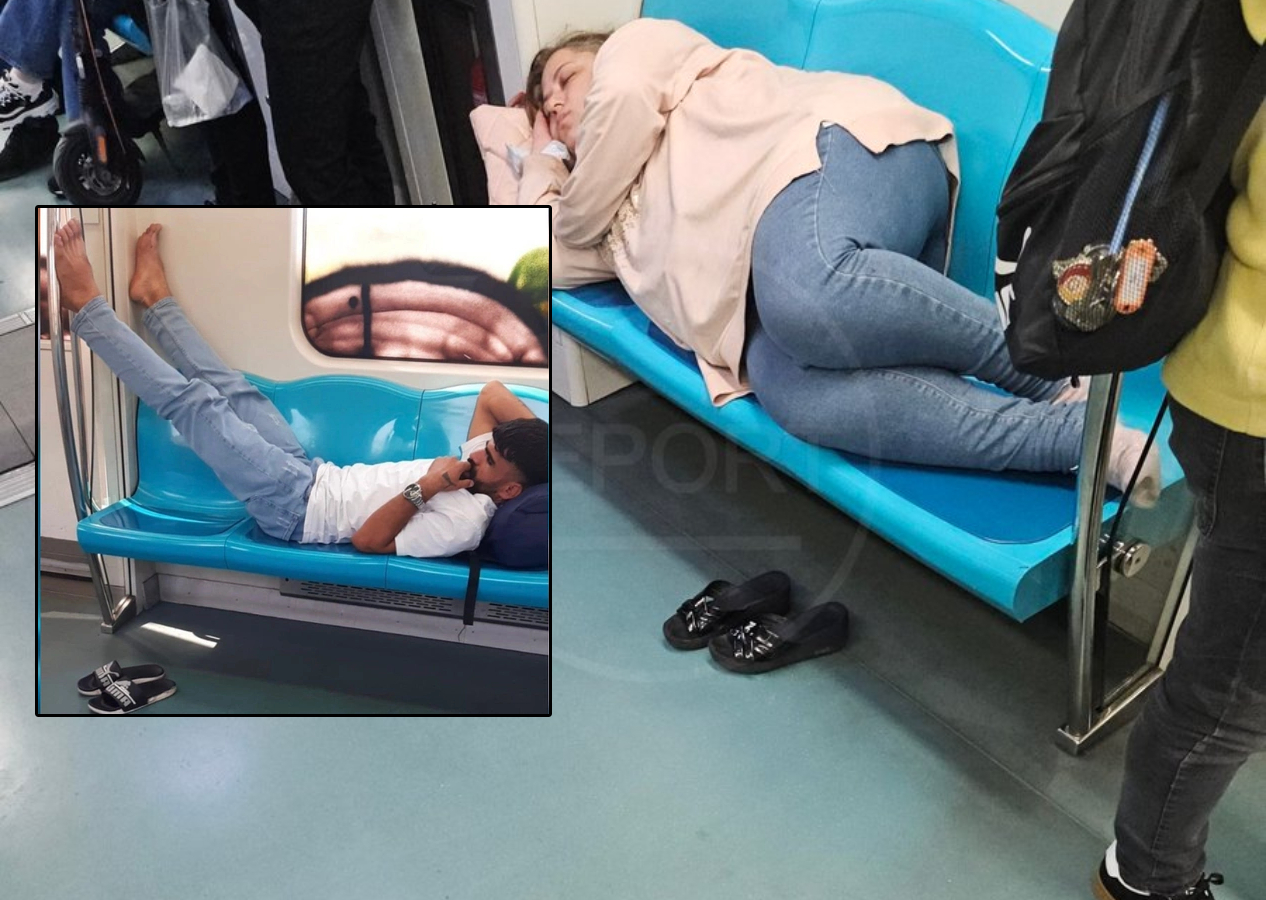 Marmaray'dan yeni bir talihsiz kare: Evindeymiş gibi uzanıp uykuya daldı