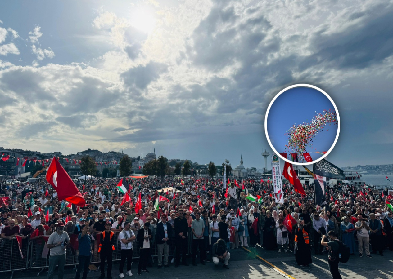 Binlerce kişi İsrail'i protesto etmek için Üsküdar'da toplandı! Şehit çocuklar için gökyüzüne balonlar bırakıldı...