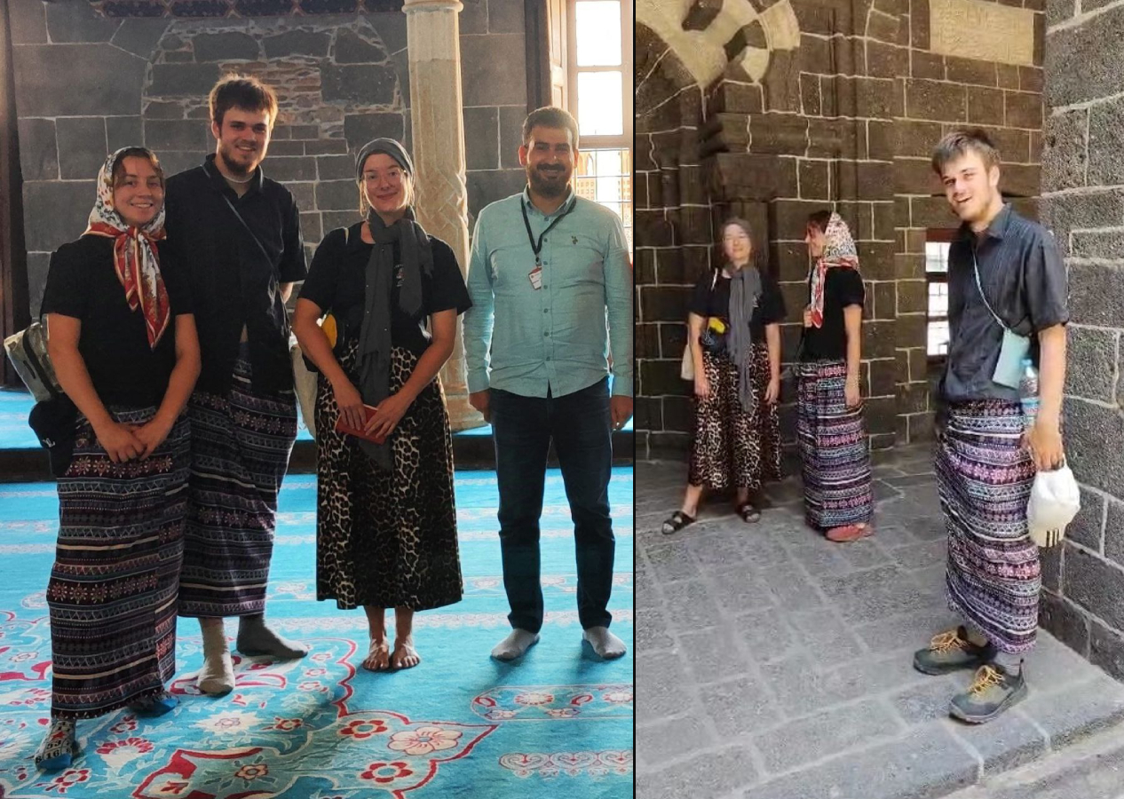 Bursa'dan sonra Diyarbakır; Ulu Camii’de erkek turistler kadınlar için ayrılan etekleri giydi