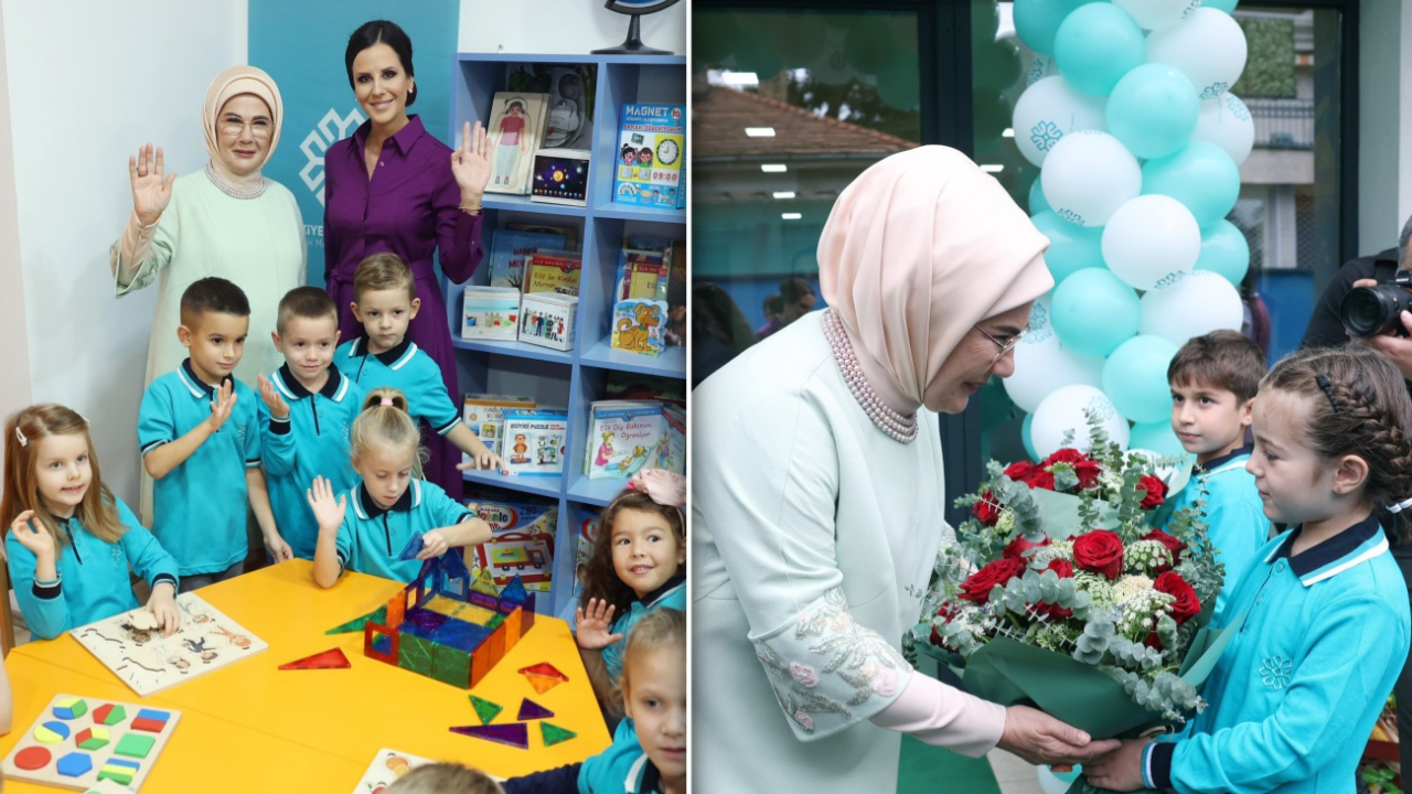 Emine Erdoğan, Belgrad'daki Türkiye Maarif Vakfının anaokulu öğrencileriyle bir araya geldi