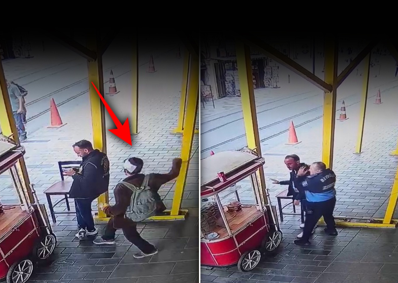 İstiklal Caddesi'nde polise bıçaklı saldırı! Caddede beklerken arkasından geldi! Anbean kamerada