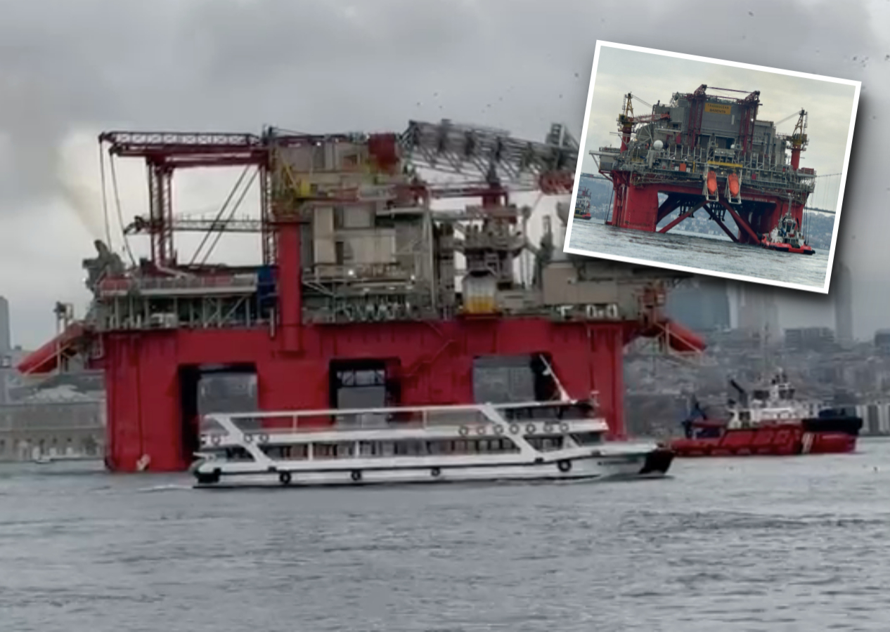 Dünyanın en büyük sondaj platformlarından biri İstanbul Boğazı'ndan geçti!