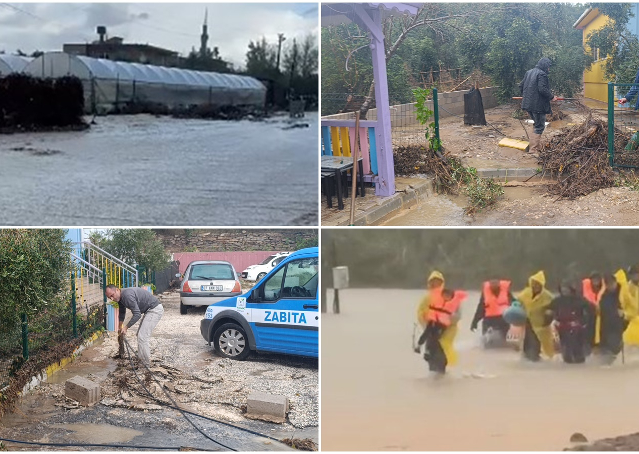 Antalya'da şiddetli yağış: Sular istinat duvarını yıktı, ilköğretim okulu sele teslim oldu