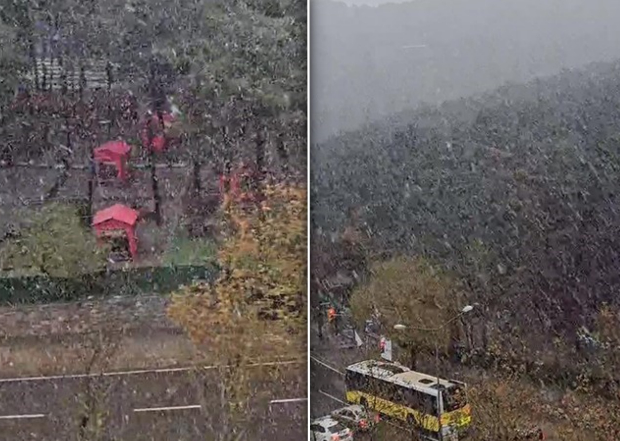 İstanbul'da mevsimin ilk kar yağışı başladı! Sıcaklık 12 derece birden düştü...