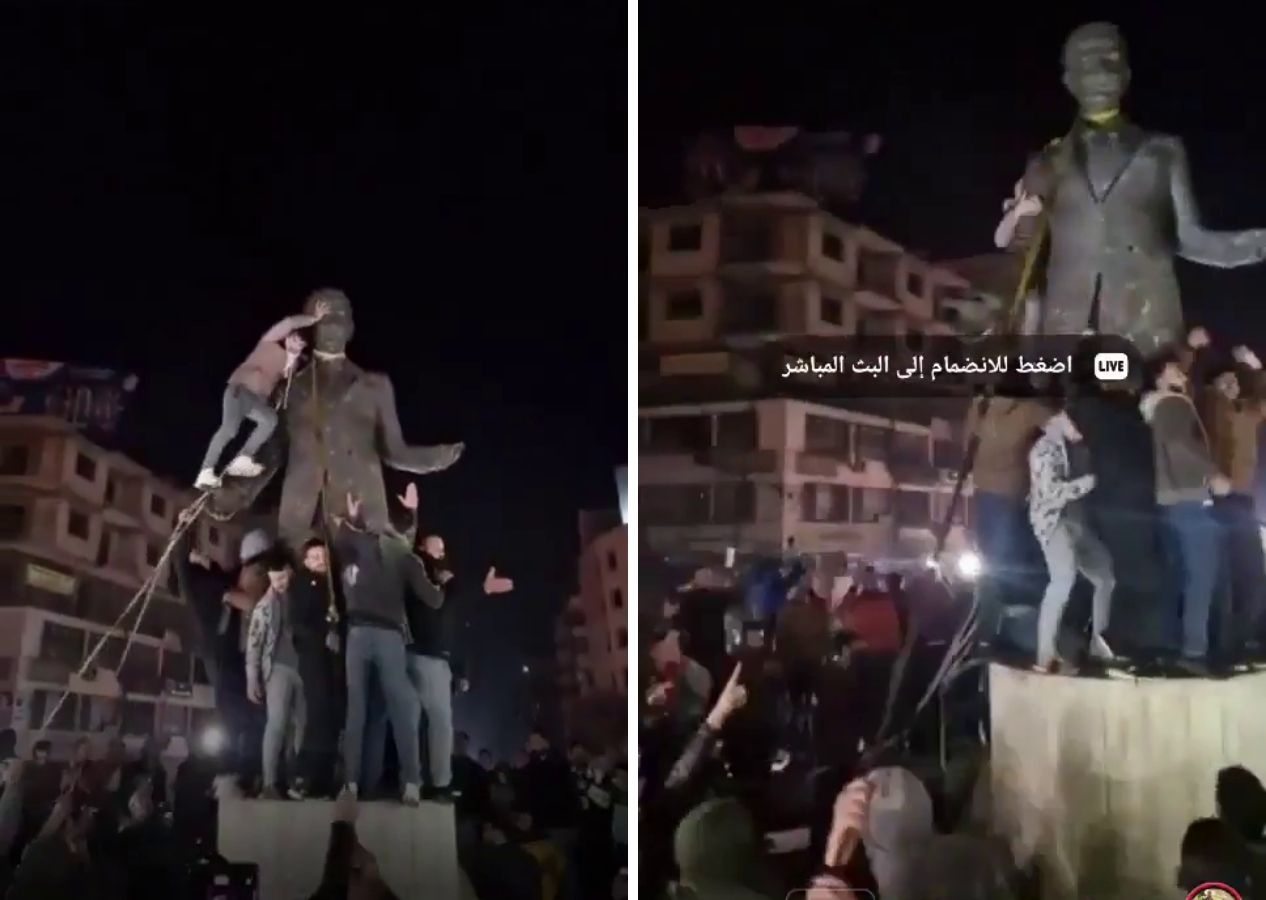 Humus'ta tarihi anlar: Esad heykelleri yıkılıyor hedef Şam!