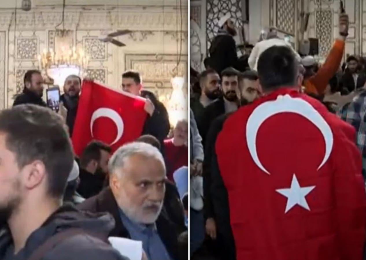 Suriye'de tarihi anlar! Binlerin akın ettiği Emevi Camii'nde Türk bayrağı açıldı...