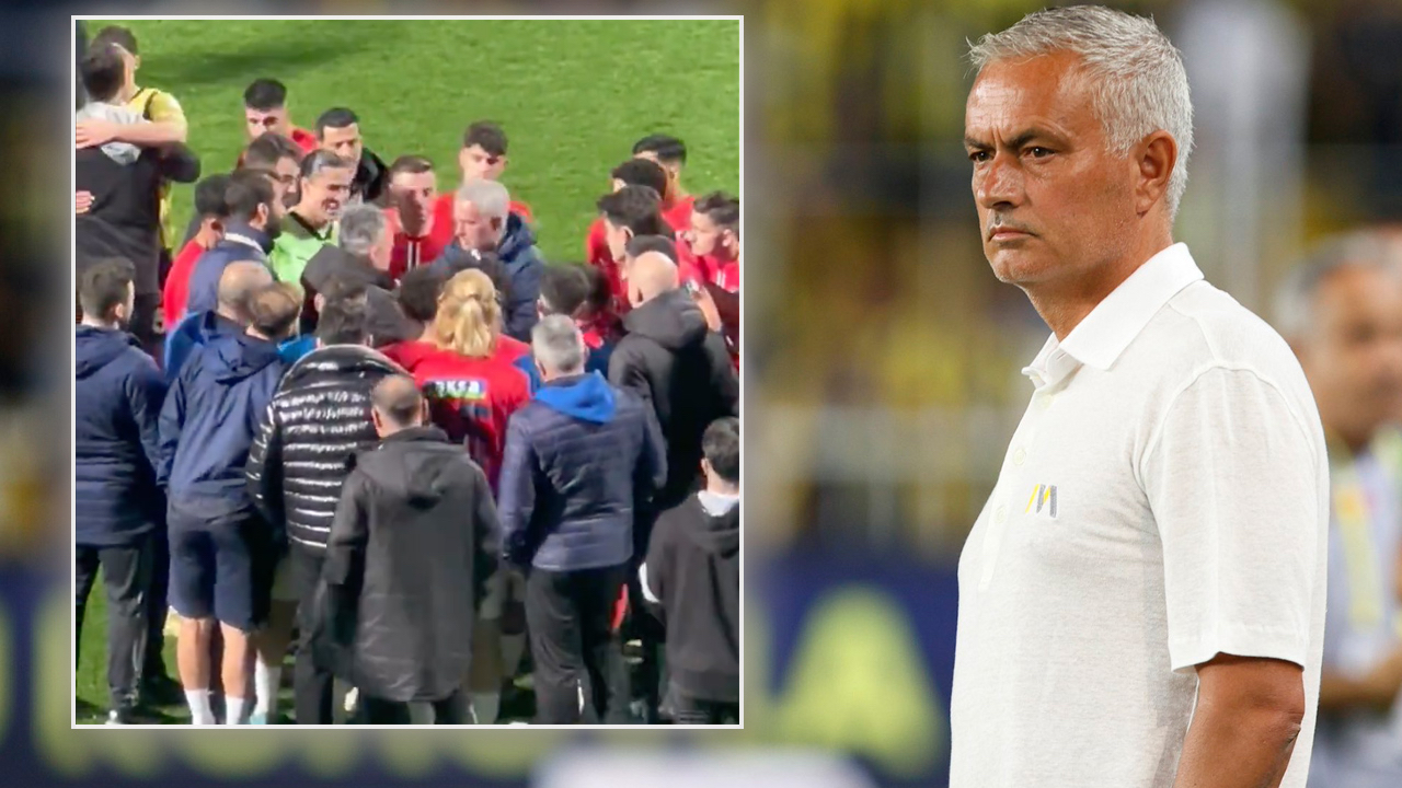Jose Mourinho'dan maç sonu herkesi şaşkına çeviren hareket! Sahanın ortasında topladı, konuşma yaptı