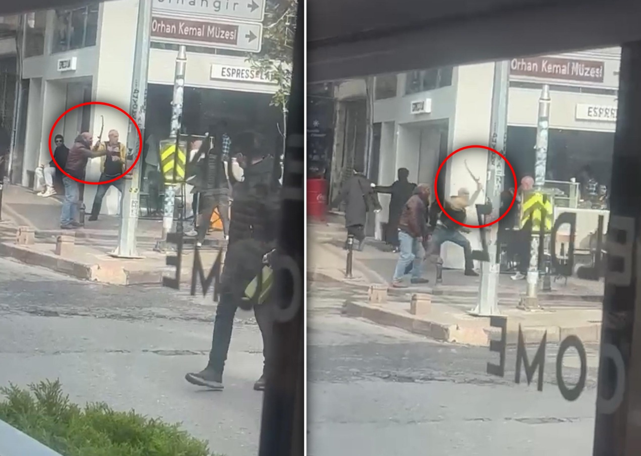 İstanbul'da güpegündüz kılıçlı saldırı! Kendisini sandalyeyle korudu... Saniye saniye kamerada!