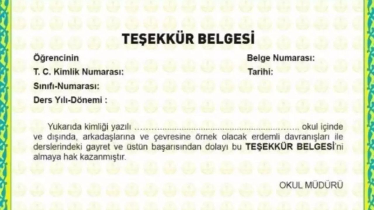 Teşekkür belgesi 70-71-72-73-74-75 Ortalama ile alınır mı? 2025