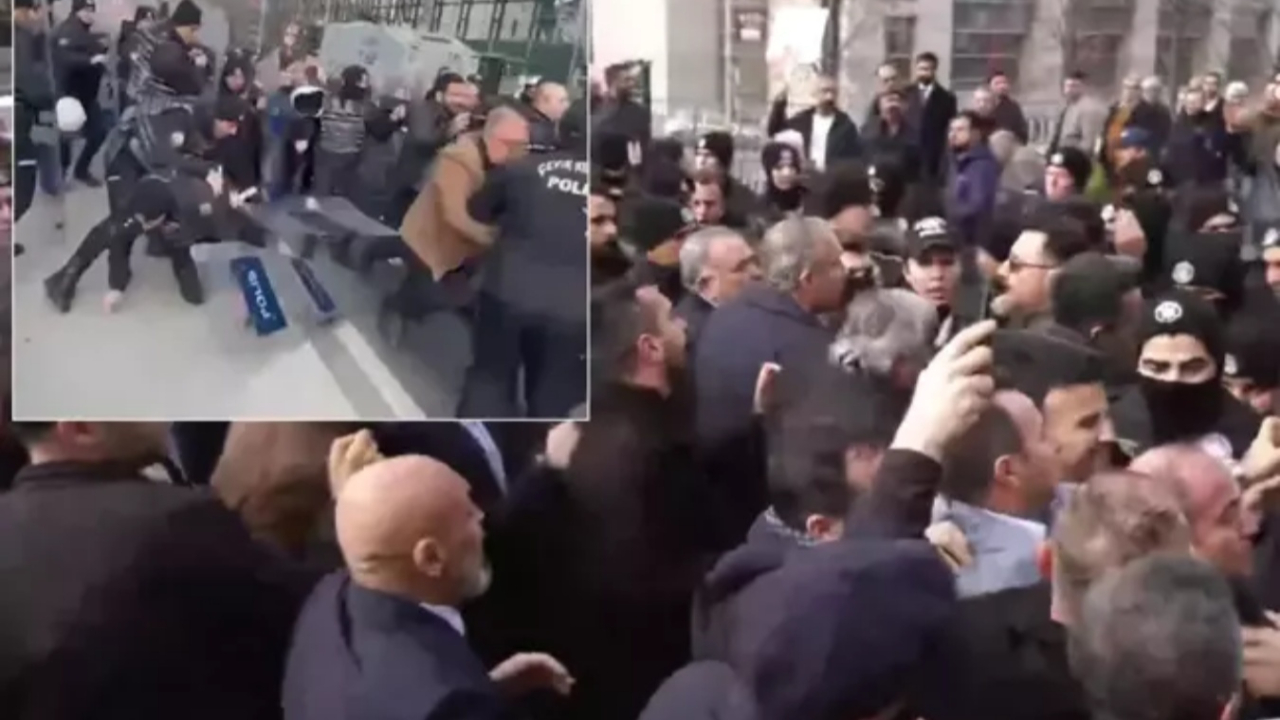 Çağlayan Adliyesi önünde ortalık karıştı! CHP'liler polislerin üzerine yürüdü...