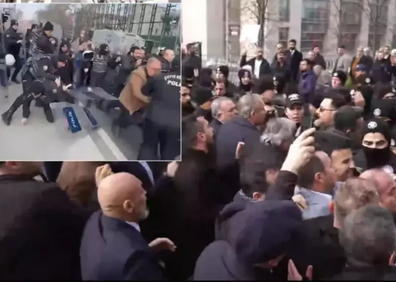 Çağlayan Adliyesi önünde ortalık karıştı! CHP'liler polislerin üzerine yürüdü...