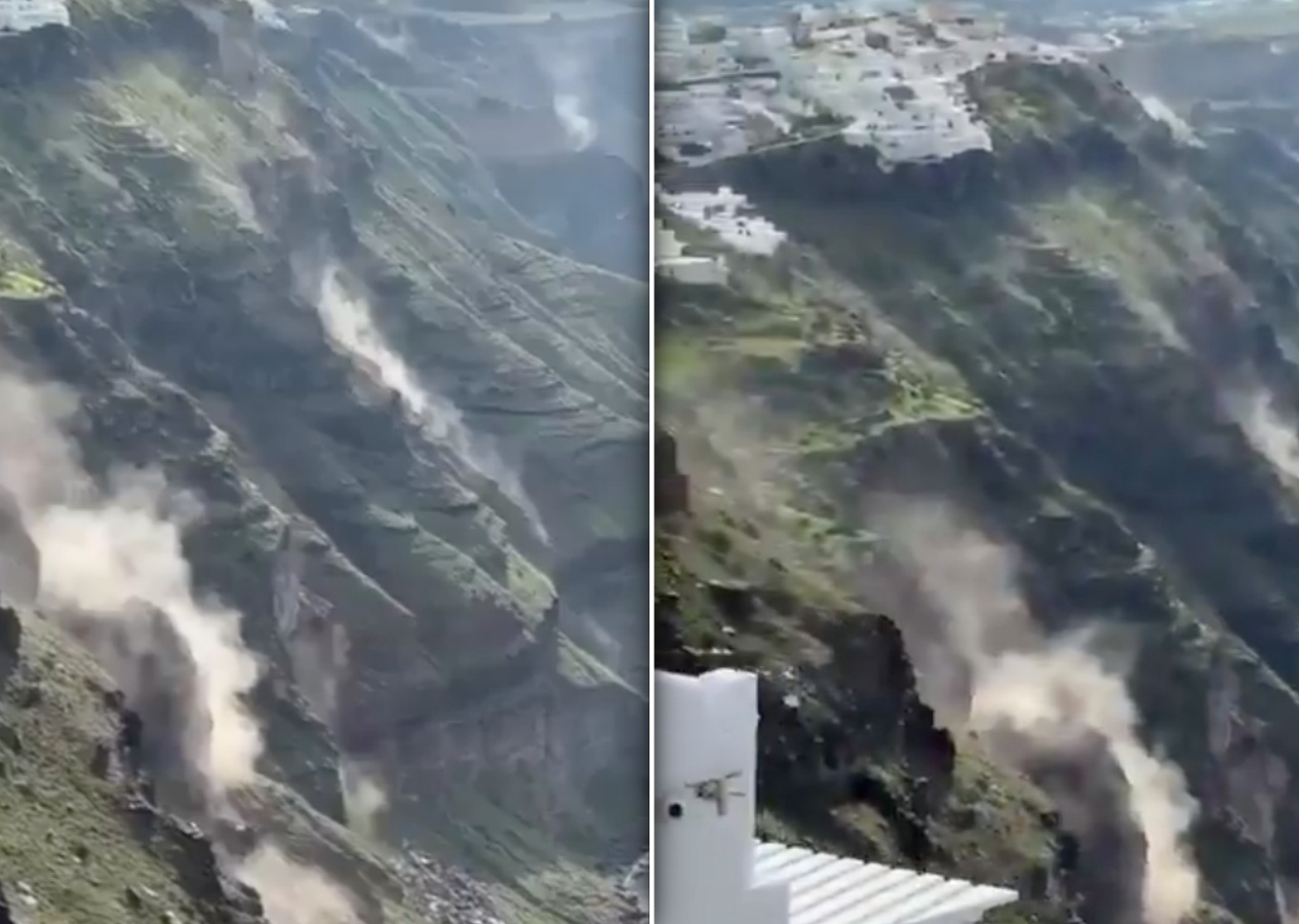 Heyelan başladı, dev kayalar deniz kayıyor! Ege deprem fırtınasından korkunç görüntüler!