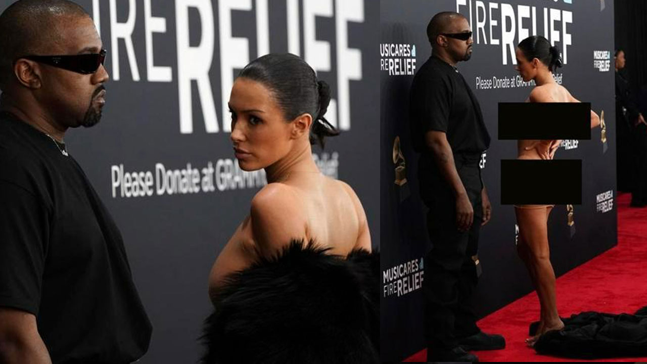 Grammy'de şok hareket! Kanye West'in karısı aniden soyundu!