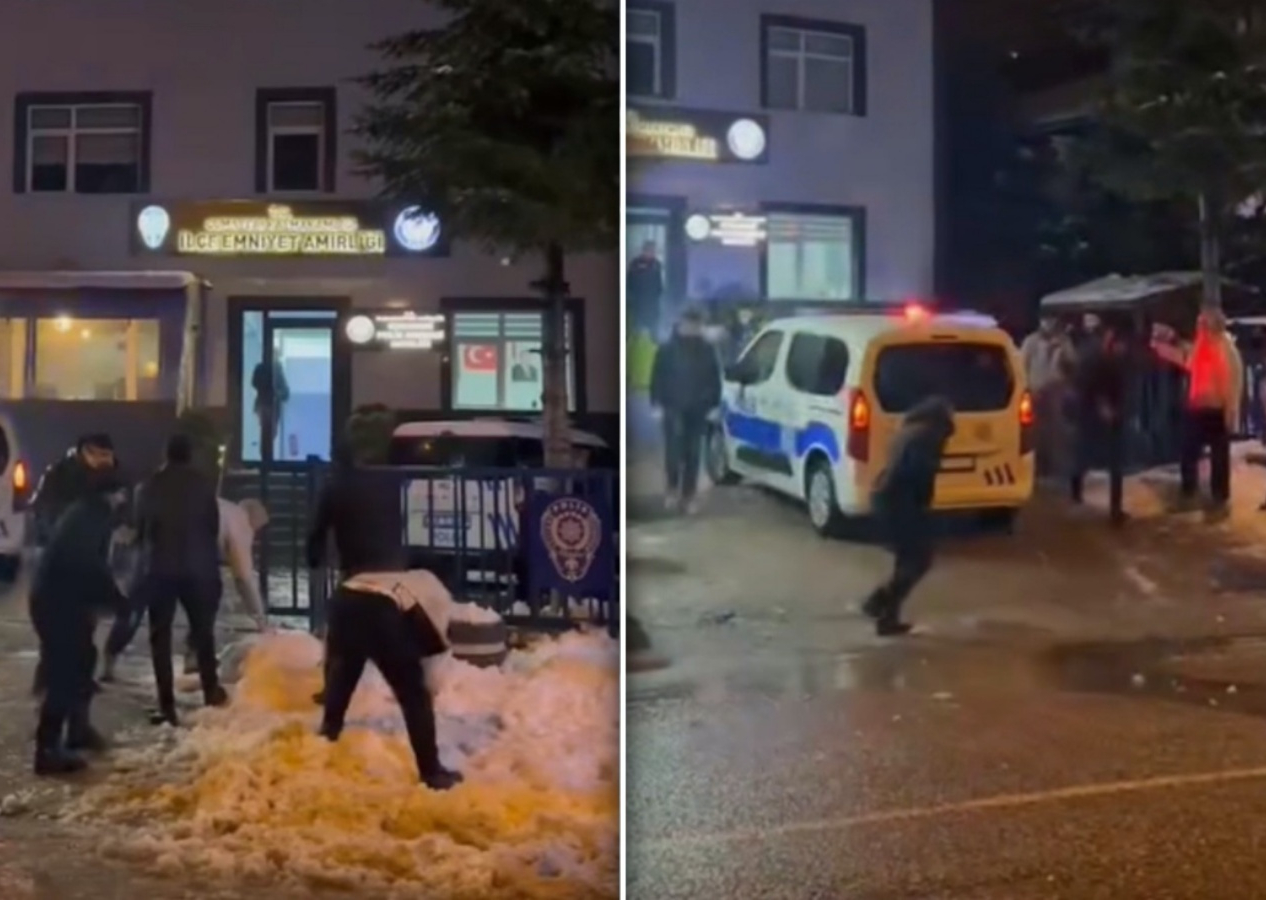 Karakola kar topu baskını! Polislerle gençler kar topu savaşı yaptı! "Oğlum arabanın üstüne atmayın"